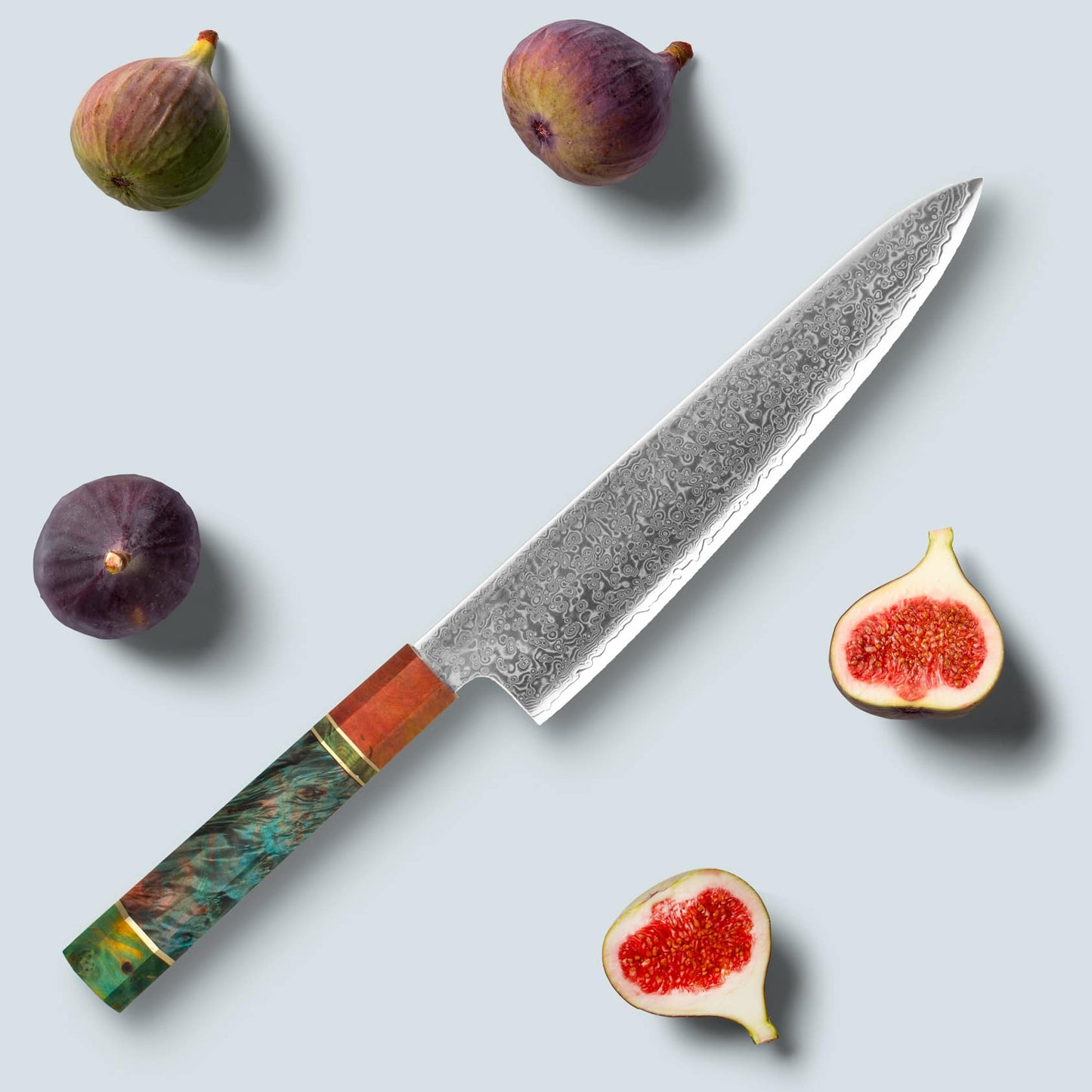Ichika Damascus Steel Knife with coloured Octagonal Handle