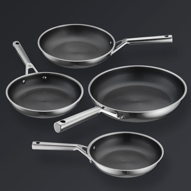 Hive Hybrid™ 8-Piece Pan & Lid Set (4 Frying Pans + 4 Matching Lids)