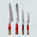 Aiko Red Damascus Steel Knife with Coloured Red Resin Handle