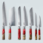 Aiko Red Damascus Steel Knife with Coloured Red Resin Handle
